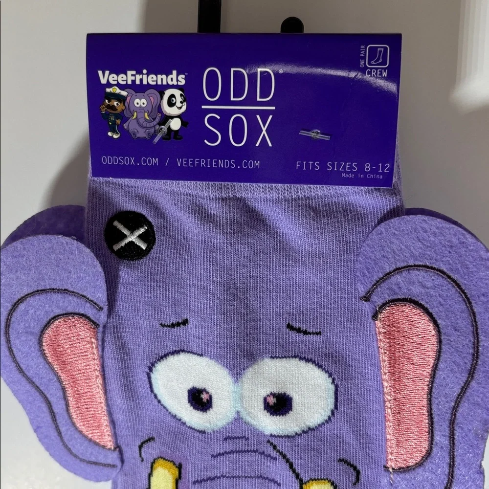 Socks Vee Friends Odd Sox Empathy Elephant Men SZ 8/12 Lavender Yellow Crew New